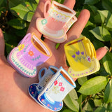 Sweet Cute Plastic Pastoral Flower Print Cup Shark Hairpin For Women Girls New Cute Vase Shape Hair Clip Claw Accessories