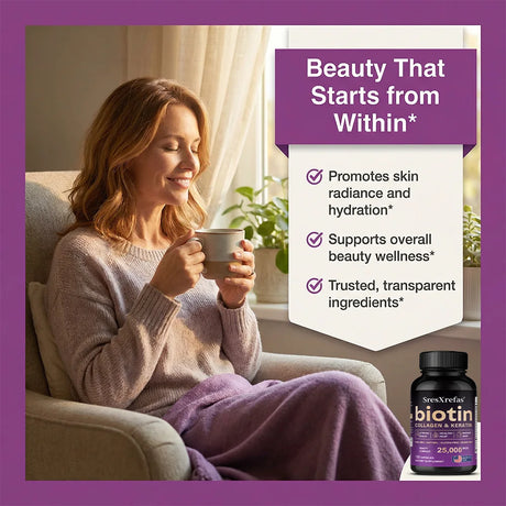 Biotin 25000mcg - Collagen Keratin Hyaluronic Acid Vitamins, Hair Skin Nails & Joint Support, Anti-aging Supplements Antioxidant