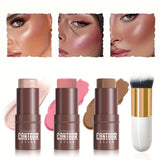4pcs Contour Stick, Highlighter Stick, Blush Stick 4pcs Cream Contour Kit with Contour Brush, Create Face Contour, Non-greasy