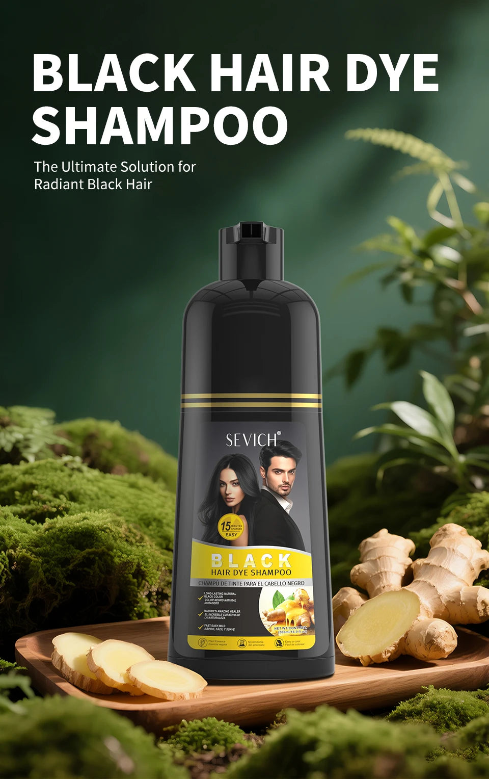 3 In 1 Herbal Healthy Hair Dyeing 500ml Black Hair Dye Shampoo For Men Women Plant Instant Color Shampoo Ginger Black Hair Dye