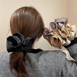 Korean Big Hair Tie Ribbon Scrunchies Satin Elastic Hair Band Bow Women Simple Temperament New Style  Ponytail Hair Accessories