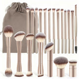 20pcs/set Pro Makeup Brushes Double Ended Foundation Concealers Blush Eye Shadows Brush for Liquid Cream Powder Blending