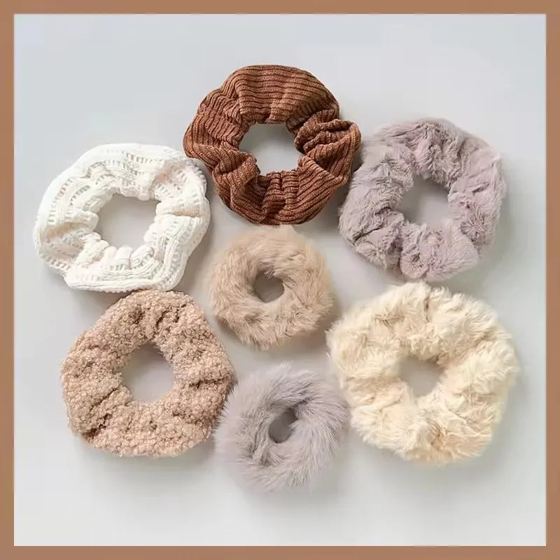 7 Pcs/Set Women Hair Scrunchies Set Plush Solid Hair Band for Girls Ponytail Holder Rubber Bands Hair Ties Hair Accessories