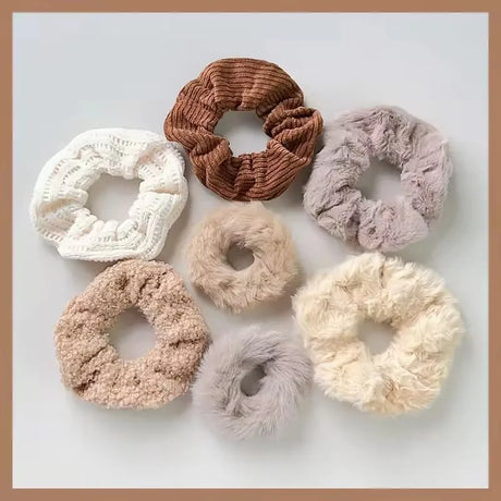 7 Pcs/Set Women Hair Scrunchies Set Plush Solid Hair Band for Girls Ponytail Holder Rubber Bands Hair Ties Hair Accessories