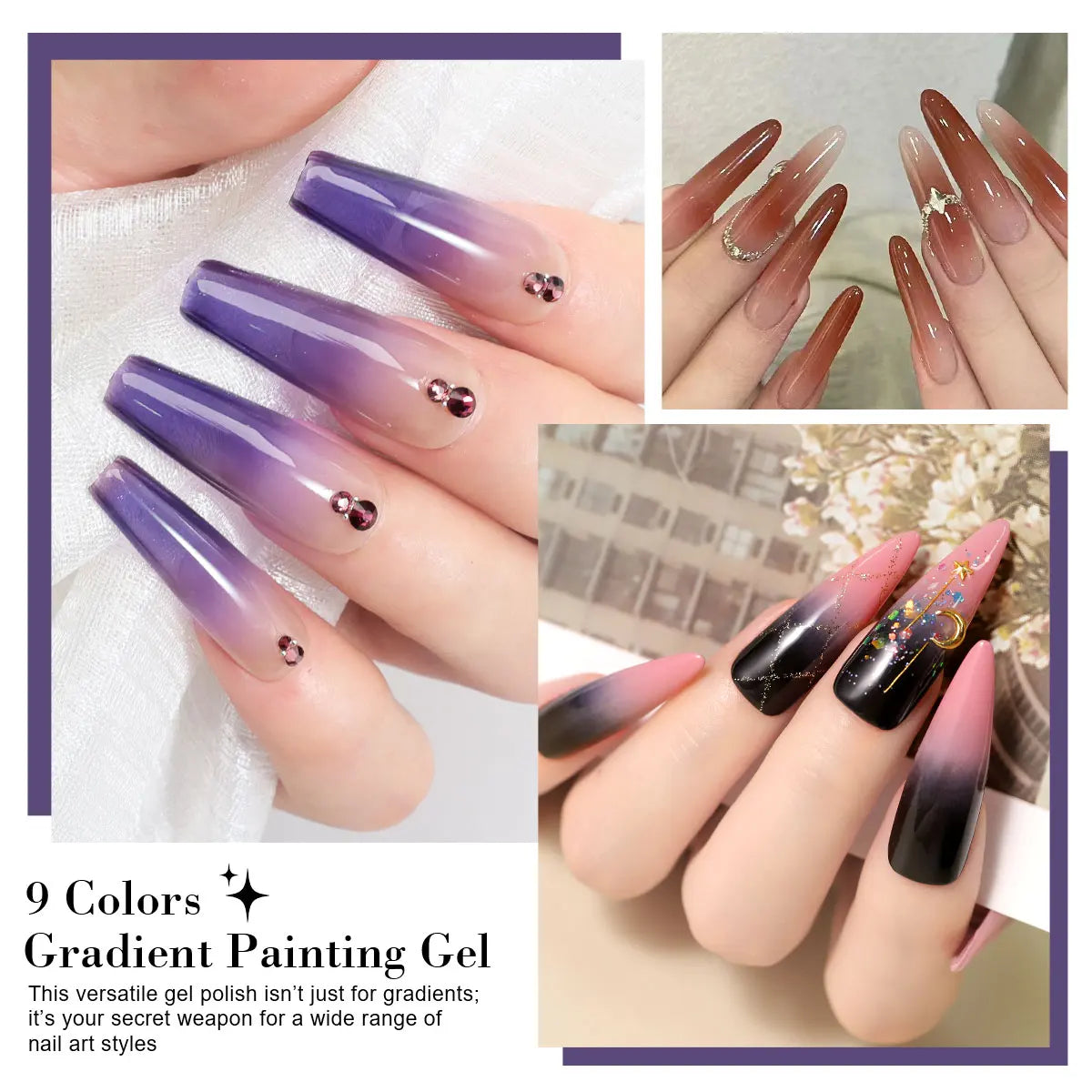 LIMEGIRL 9 Color Gradient Painting Gel Nail Art Design DIY Solid Gel Nail Polish Quickly Carved Petal Nail Painting Gel