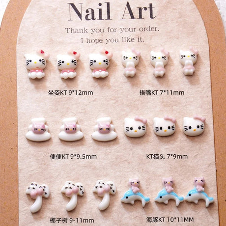 50PCS Nail Parts Charms Cute Cartoon Hello Kitty Nail Art Jewelry Decoration Phone Case Hairpin Manicure Press On Accessories