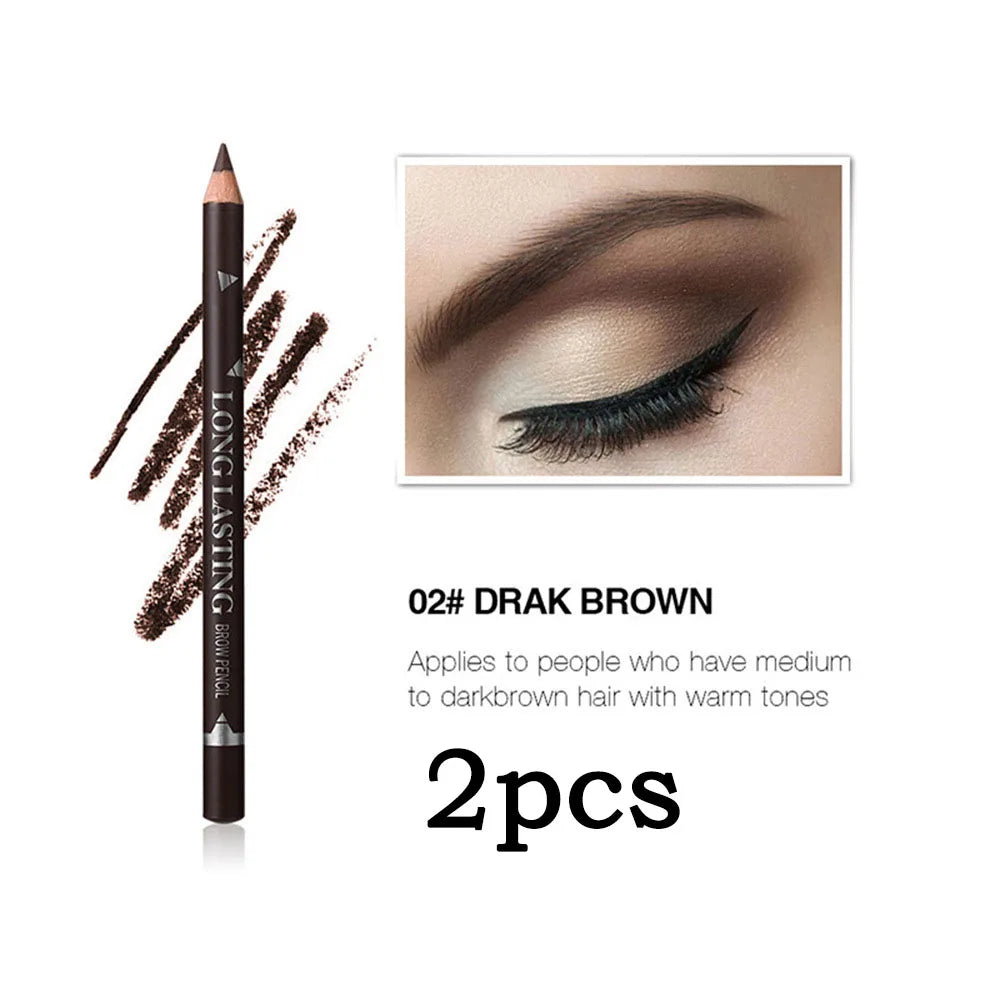 2pcs MENOW 3 Colors Long Lasting Waterproof Eyebrow Pencils Double Use Wooden Pole Eyeliner Permanent Makeup Tattoo Accessories