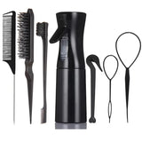 7pcs Hairdressing Tool Set Bristle Rat Tail Edge Comb Eyebrow Brush with Braiders Ponytail Creator Water Sprayer Styling Set