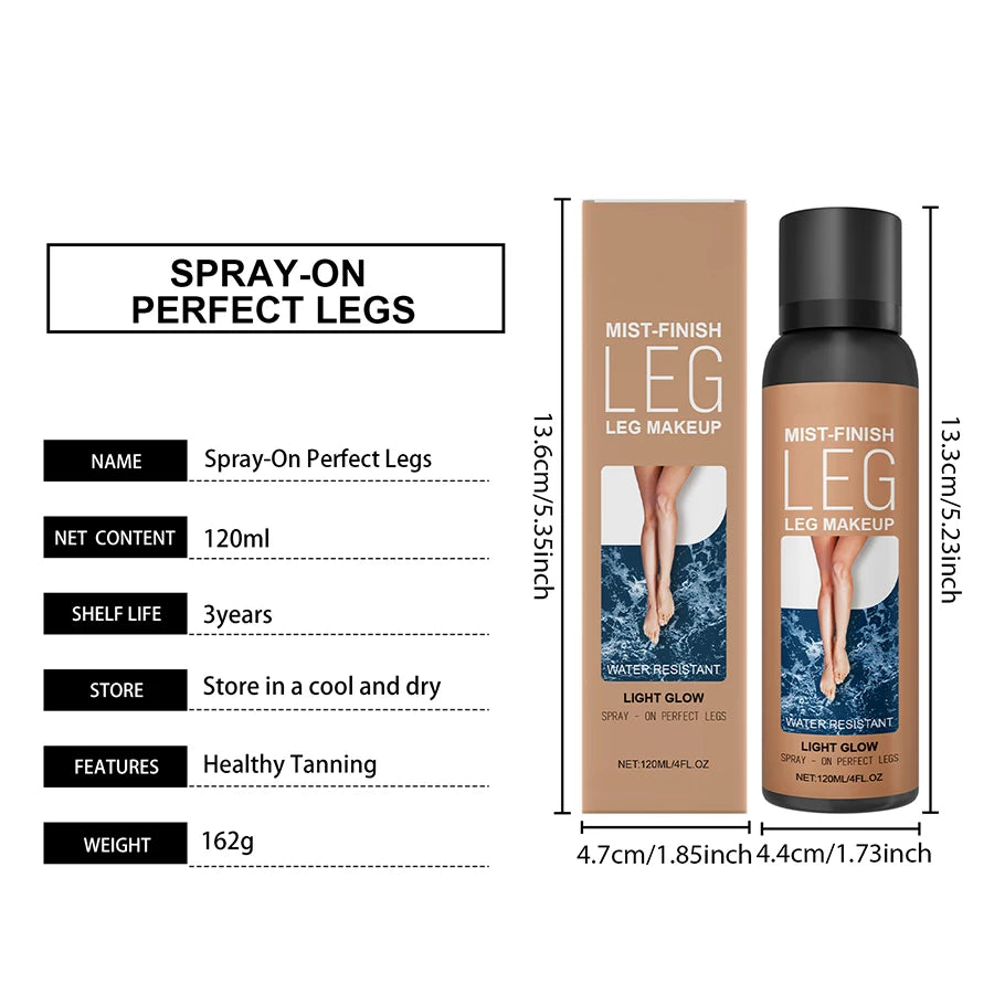 Leg Makeup Spray Waterproof Body Bronzing Mist Sunless Self Tanner Leg Concealer for Flawless Tan Glow 120ml
