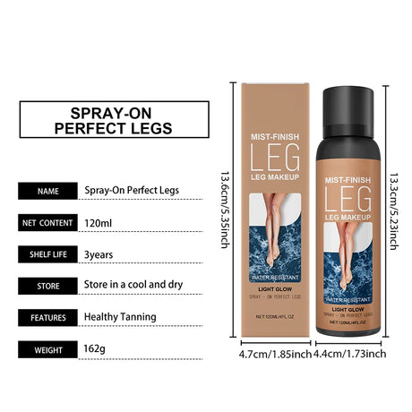 Leg Makeup Spray Waterproof Body Bronzing Mist Sunless Self Tanner Leg Concealer for Flawless Tan Glow 120ml