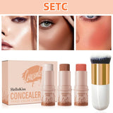 4pcs Set of Contour Stick, Highlight Stick, Blush Stick, Contour Brush, Shapes the Face Contour, Non-Greasy, Waterproof