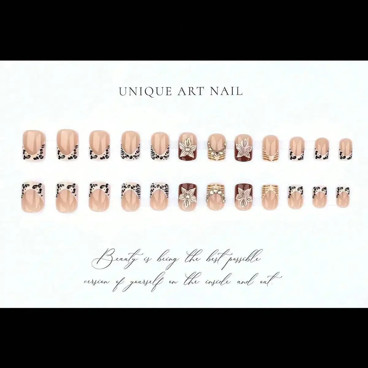 Y2K Cool Girl 3D Embossed Leopard French Press On Nails 24Pcs European Style Self Adhesive Reusable False Nails Daily Party Beauty Accessory