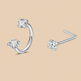 6/2pcs Horseshoe Nose Rings With L-Shape Nose Stud, Stainless Steel Rianbow CZ Nose Ring,, Lip Eyebrow Helix Ear Piercing
