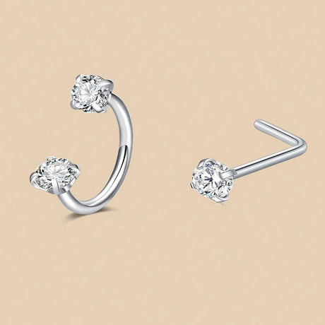 6/2pcs Horseshoe Nose Rings With L-Shape Nose Stud, Stainless Steel Rianbow CZ Nose Ring,, Lip Eyebrow Helix Ear Piercing