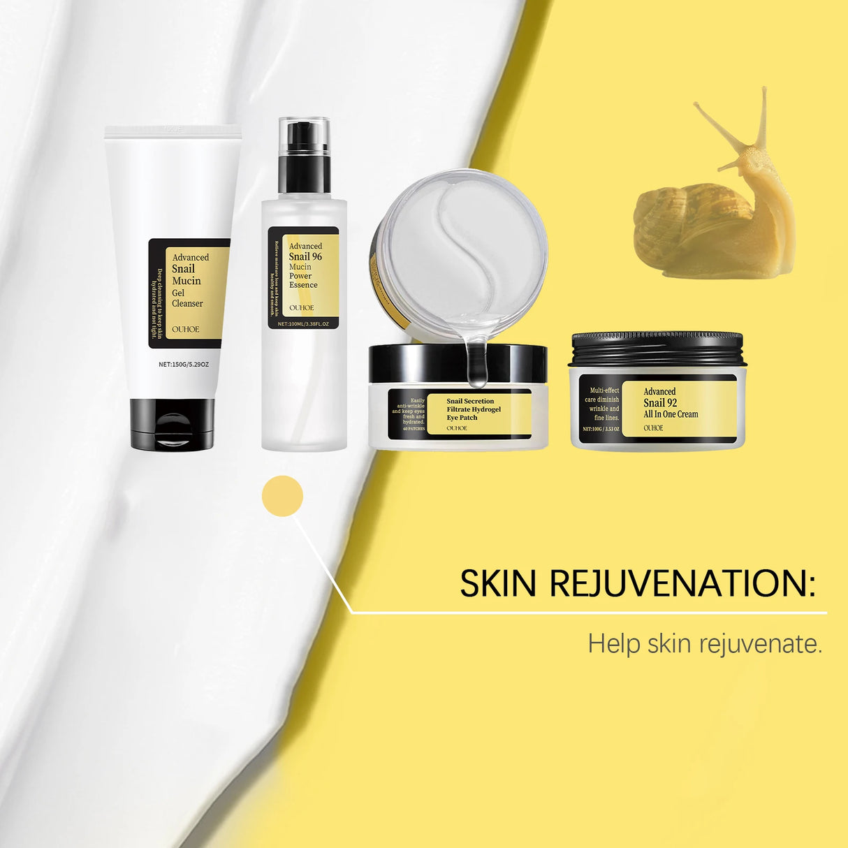 Snail Mucin Skincare Set-Complete 4-Step Glow Routine,Natural Snail Mucin Power&Hydration Barrier,Hydrogel Eye Mask Relief,Gift Packaging