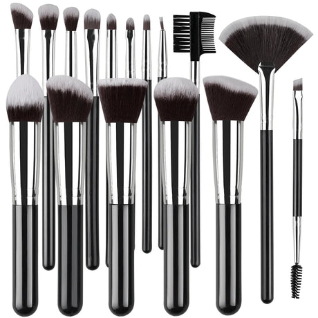 16PCS Professional Makeup Brush Set Premium Synthetic Eyeshadow Contouring Foundation Highlight Setting Powder Eyeliner Blending