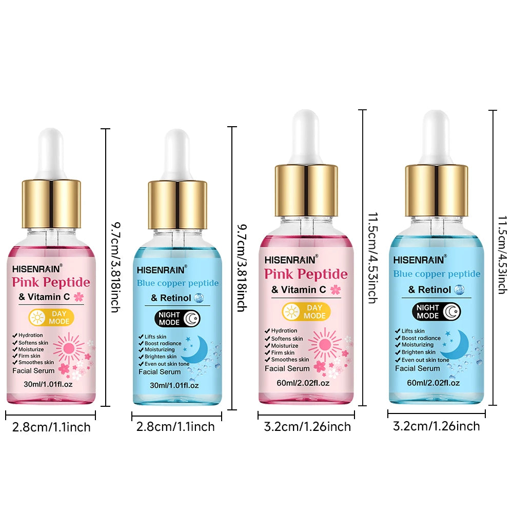 HISENRAIN Premium Pink & Blue Copper Peptide Serum - Anti-Aging, Skin Repair & Hydrating Facial Essence for Youthful Glow.
