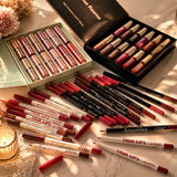 Lip Makeup Gift Set Women's 24-Color Glossy Lip Gloss & 24-Piece Lip Liner Cosmetic Set, Nude Pink Brown Red Makeup Gift Set Flawless Summeressentials