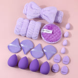 20PCS Purple Makeup&Skincare Tool Set,Mixed Makeup Sponges,Facial Cleansing Sponge,Headband&Wristbands,Flawless Base Makeup