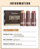 4-Piece Contour Stick Set with Highlighter, Blush & Bronzer Plus Golden Powder Brush - Waterproof Cream for All Tones, Shimmery.