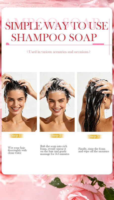 Pink Rose Essential Oil Shampoo Bar, Plant Extract Essence Deep Cleaning Hand Soap, Soft Shampoo and Hair Care Soap