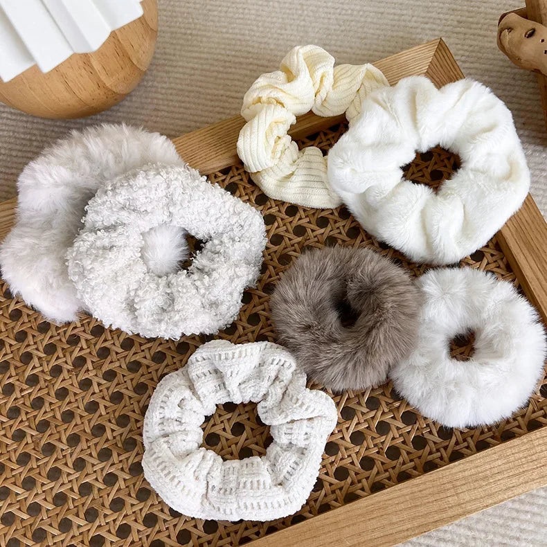 7/Pcs/Set Hair Rope Autumn Winter Furry Head Rope Headband for Woman Girls Fashion Sweet Hair band Tie Ponytail Rubber Band Gift