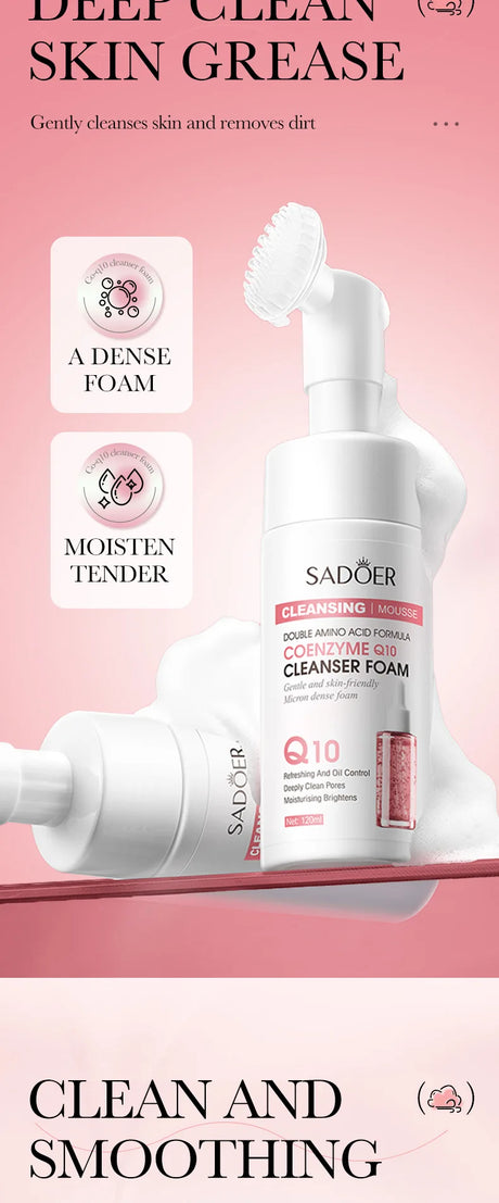 SAODER Q10 Vitamin C Facial Cleanser Face Wash Foam Facial Cleansing Mossee Moisturizing Brightening Facial Skin Care Products