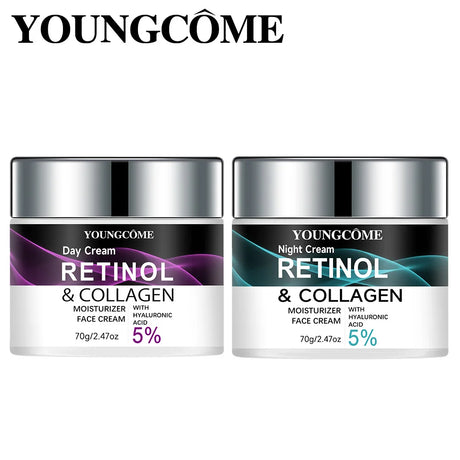 Retinol & Collagen Day Night Moisturizer with Hyaluronic Acid - Hydrating Face Cream for Tender Skin | All Skin Types Organic Fo