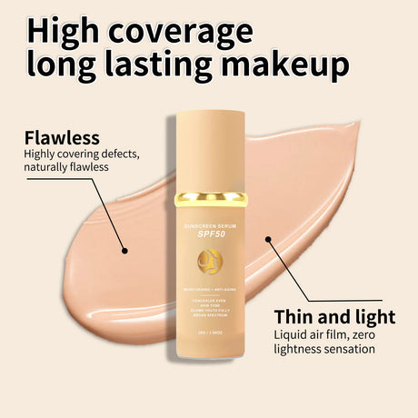 Sunscreen liquid foundation 30g, waterproof, sweat proof, goodbye to dry pickup powder, concealer, even skin color