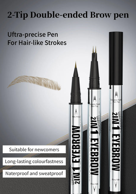 Natural Look Eyebrow Pencil Waterproof Sweat Proof Double Ended 2 in 1 Long Lasting Brow Definition Fill Shape