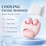 3 Roller Ice Face Roller Cooling Facial Massager with Cat Ear Storage Case Reduce Puffiness Jawline Neck Eye Skincare Massage To