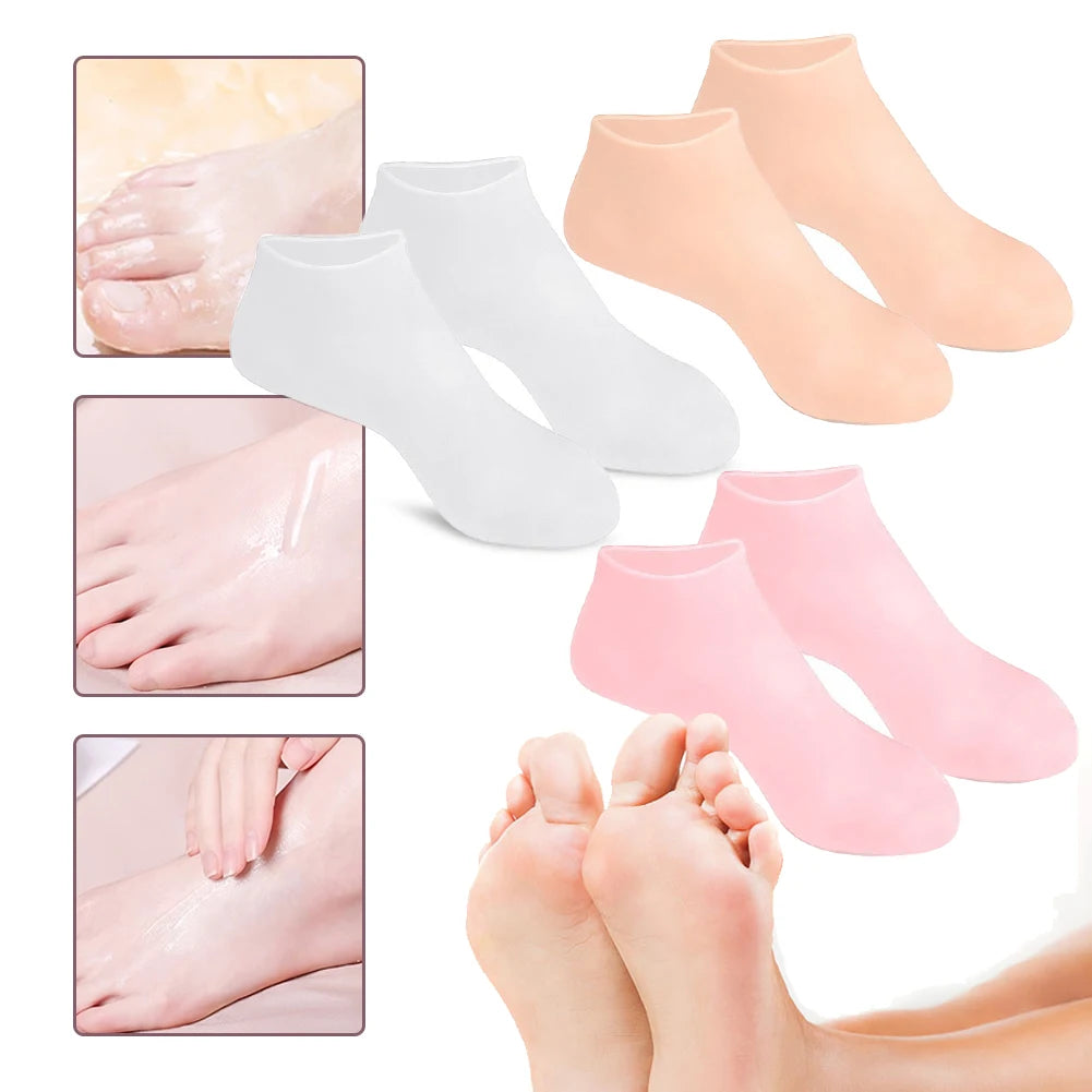 1Pair Silicone Moisturizing Socks Anti Cracking Silicone Exfoliating Socks Anti-Slip Foot Care Tools