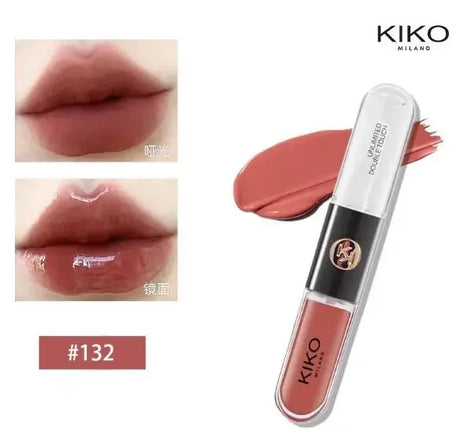 New Kiko Double Headed Lipstick Transparent Mirror Lip Gloss Non Fading Oil Sexy Rich Lip Gloss Milk Tea Bean Paste Naked Makeup