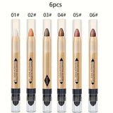 6pcs Highlighter Eyeshadow Pencil Shimmer Glitter Contouring Double-headed Eyeshadow Stick Lazy Eyeshadow Makeup