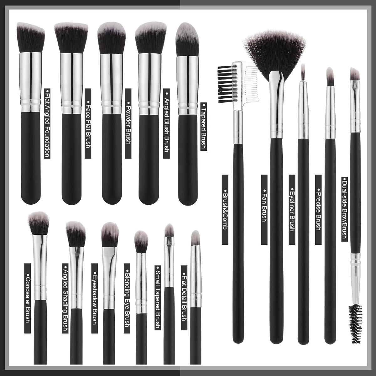 16Pcs Professional Makeup Brush Set Eye Shadow Contouring Foundation Highlight Setting Powder Blending Makeup Sponge Powder Puff
