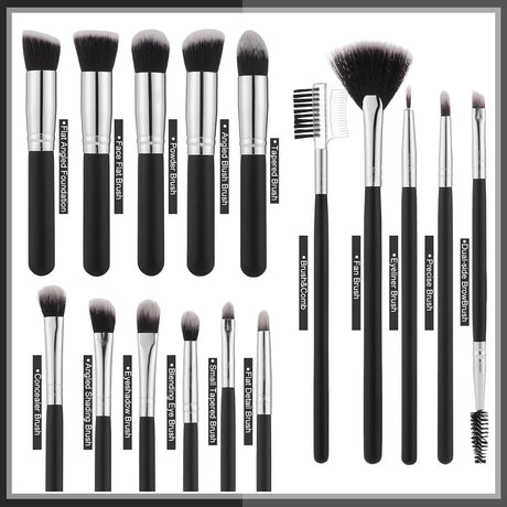 16Pcs Professional Makeup Brush Set Eye Shadow Contouring Foundation Highlight Setting Powder Blending Makeup Sponge Powder Puff