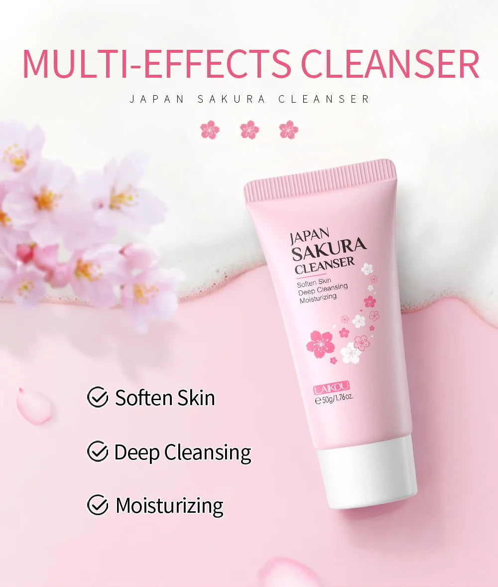 Laikou Sakura Facial Cleanser Deep Cleansing Pores Oil Control Moisturizing Brightening Face Wash Gentle For All Skin Types 50g