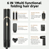 Six-In-One Hot Air Comb Foldable Curling Iron Hair Dryer Straight Roll Multi-Function Portable Hair Dryer