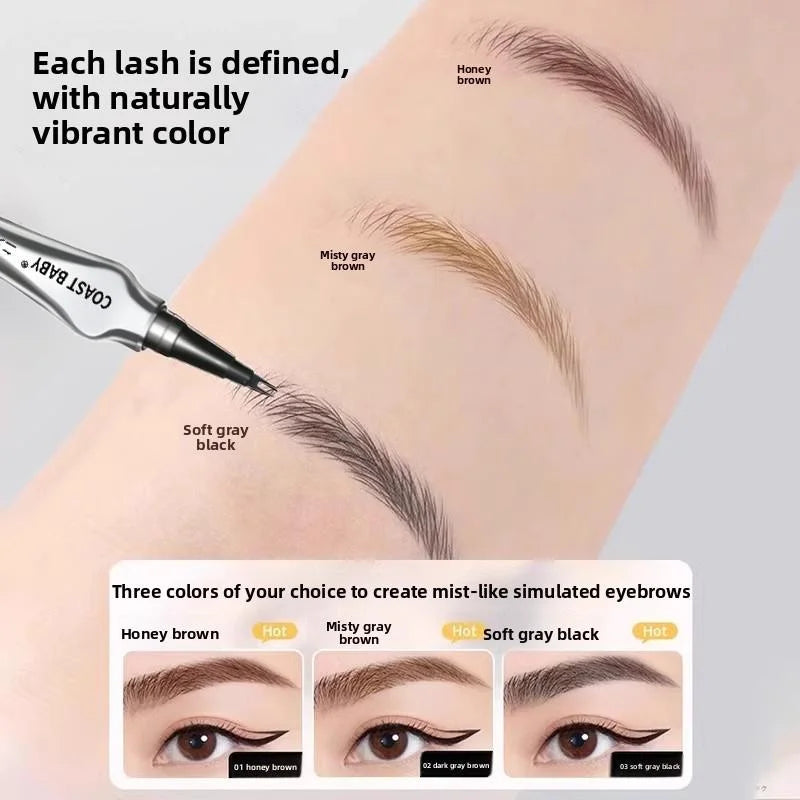 Natural Hair-Like Strokes Eyebrow Pen COAST BABY 2 Forks Tip Waterproof Long Lasting Smudge Proof Brow Pen