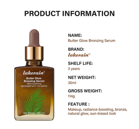 30ml Butter Glow Bronzing Serum Innovative Nourishing Skincare Bronzing Drops for Radiant Natural Sunkissed Complexion Sunkissed
