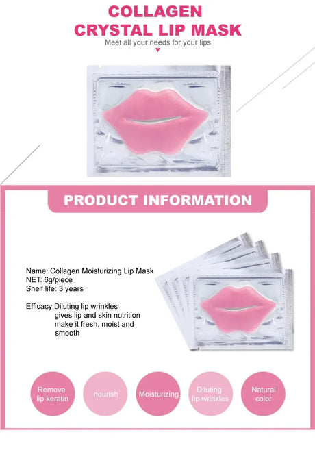 10Pcs Beauty Super Lip Plumper Pink Crystal Collagen Lip Mask Patches Moisturizing Hydrating Lips korean Cosmetics Skin Care