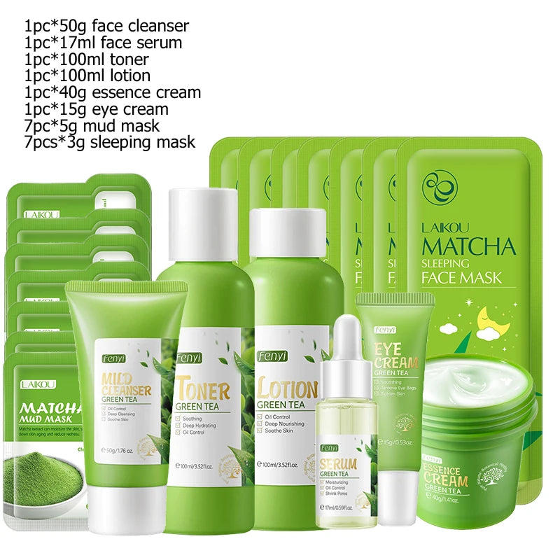 Green Tea Skin Care Kit Korean Cosmetic Moisturizing Exfoliate Beauty Face Care Set For Women Sakura Products kit