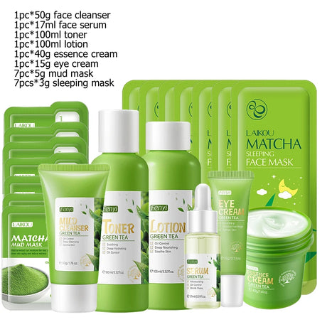 Green Tea Skin Care Kit Korean Cosmetic Moisturizing Exfoliate Beauty Face Care Set For Women Sakura Products kit