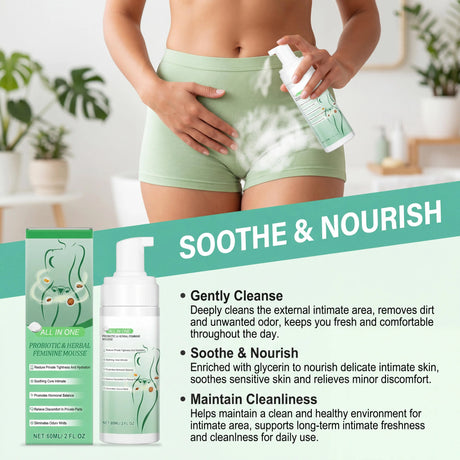Herbal Women Private Part Care Hygiene Cleansing Mousse PH Balanced Relieve Local Discomfort Remove Odor Daily lasting Protect
