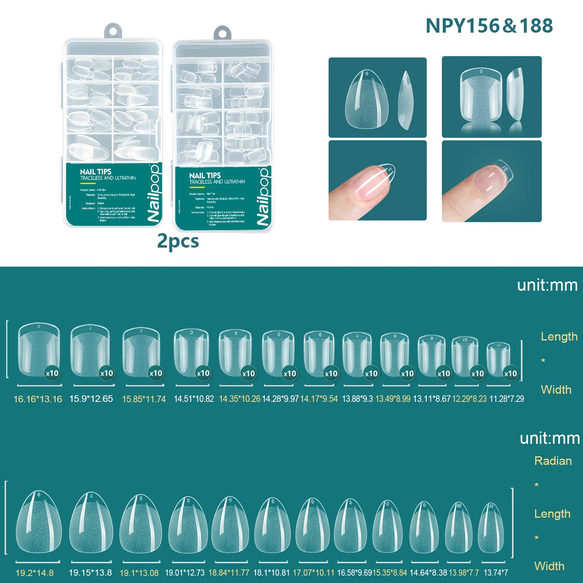 Nailpop 120pcs/box Gel X Nail Tips Medium Short Shape Almond/Square/Soft Gel Nail Tips False Nails Soak Off Easy Nail Extensions