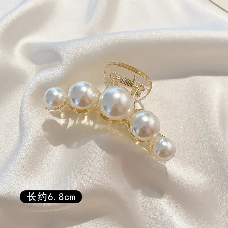 Simulated Pearl Hair Claws for Women Korean Acrylic Hair Clips Girls Large Size Barrette Shark Clip Fashion Hair Accessories