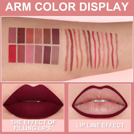 6pcs Lip Liner Pen Set Long-Lasting, Waterproof Sweatproof, Easy Coloring Non-fading Color Rendering Lip Gloss Set Beauty Makeup