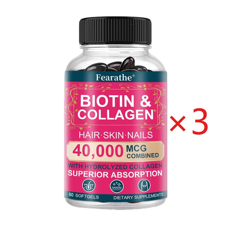 Biotin, Collagen, Hyaluronic Acid & Keratin - Hair Growth Support, 120 Caps | Hair, Skin & Nails Vitamins Supplement for Unisex