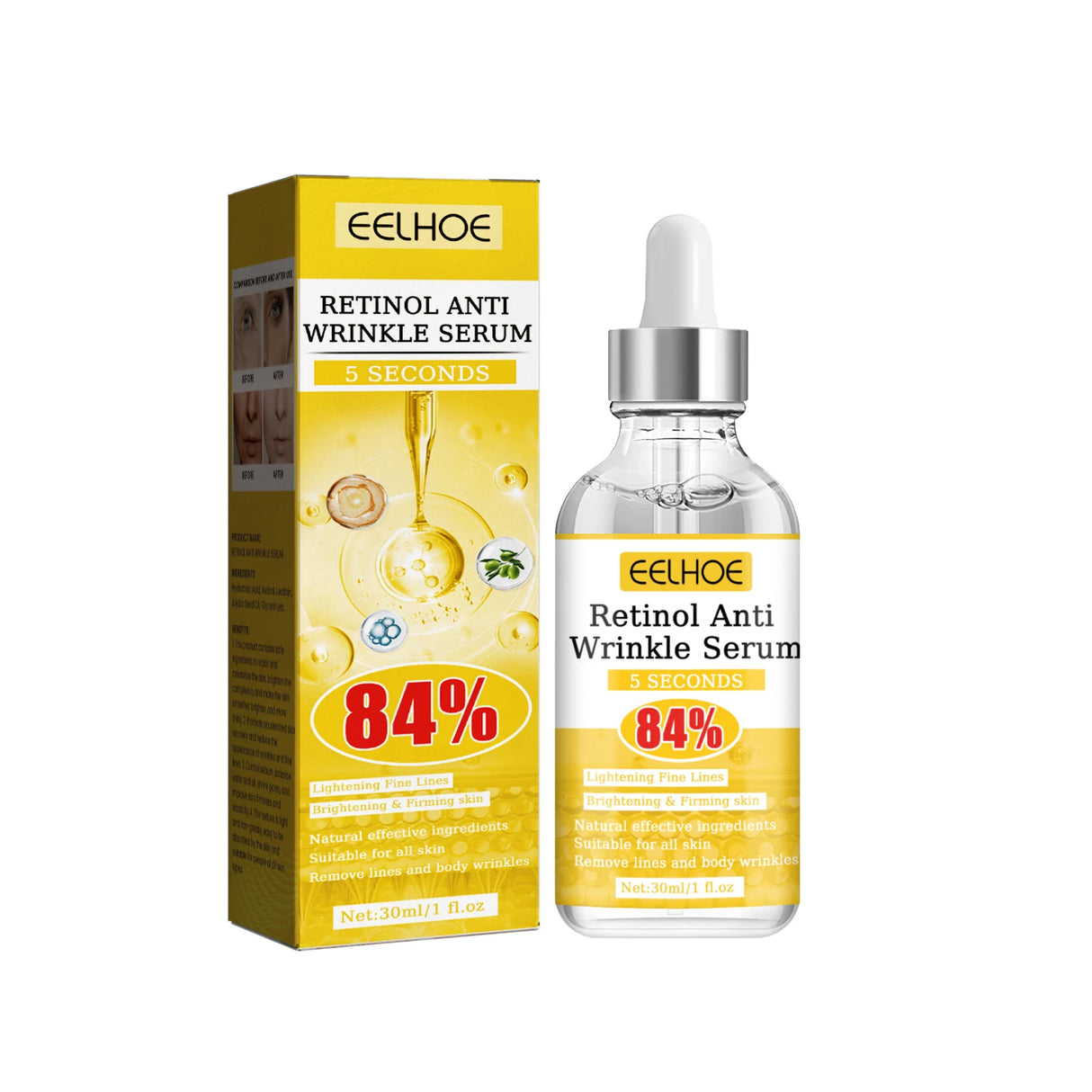 Retinol Anti-Wrinkle Serum Anti Aging Face Lifting Firming Fade Fine Lines Moisturizing Skin Care Hyaluronic Acid Facial Serum