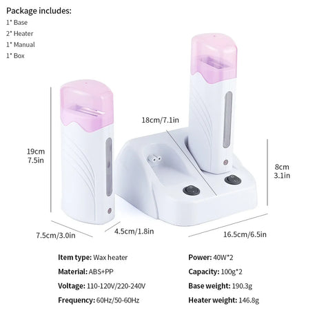 40W Dual Rolling Wax Heater Double Epilator Depilatory Waxing Machine Cartridge Roll On Wax Heater Hair Removal for Body
